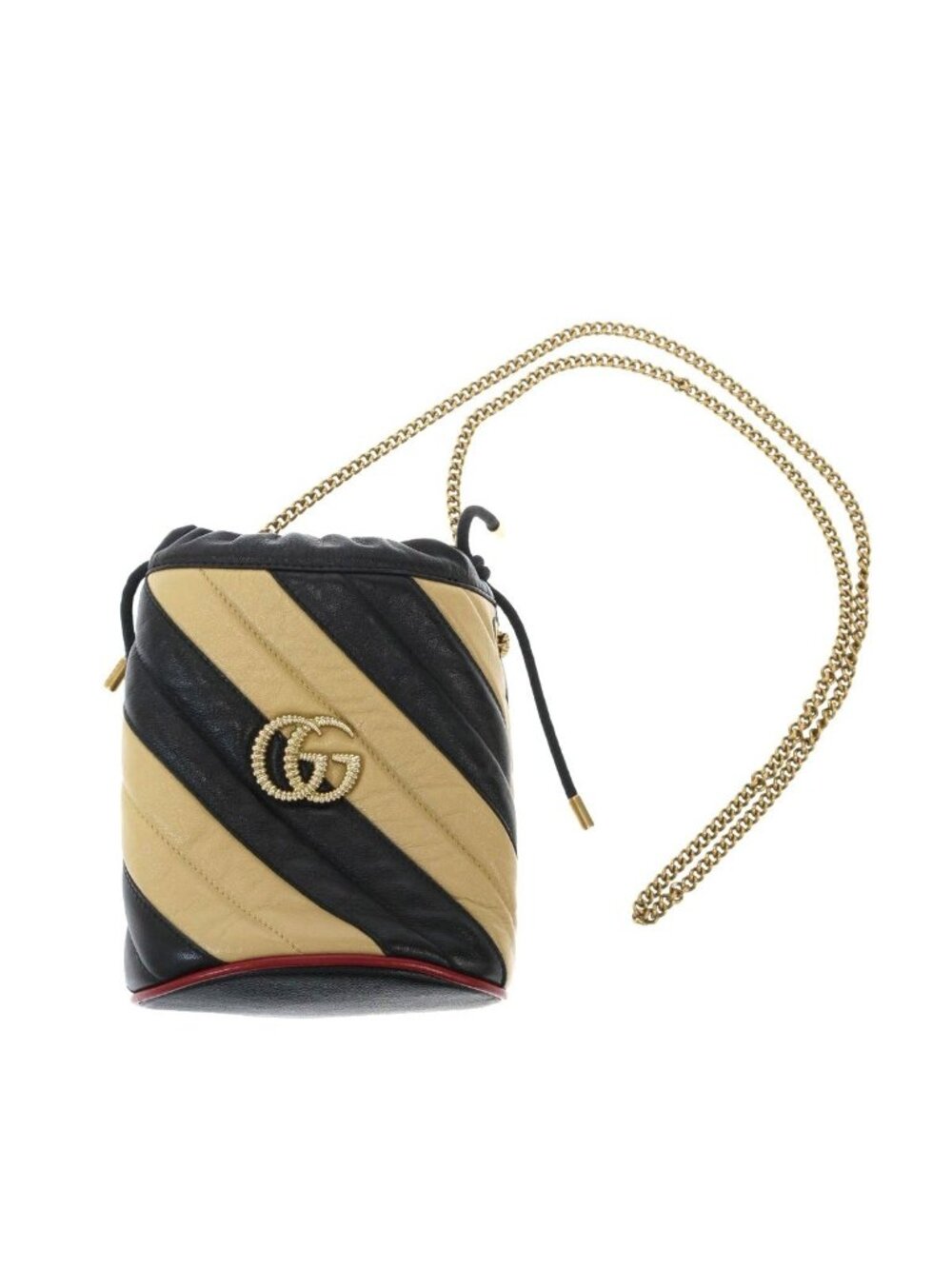 Gucci GG Marmont Mini Bucket Shoulder Bag Beige Black